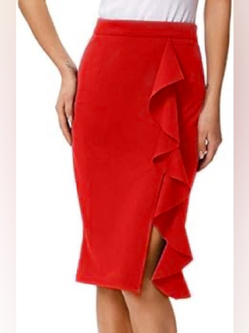 Grace Karin Red Ruffle Pencil Skirt